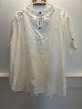 Tommy Hilfiger White  V-Neck pop over Blend Tunic Top XL NWT
